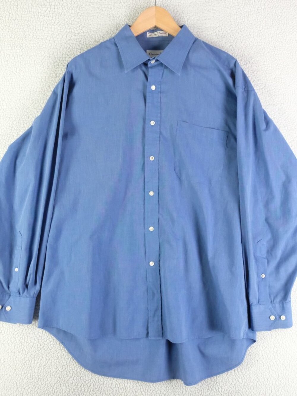 Christian Dior Dress Shirt Mens 17 34 35 Blue Button Up Point Cotton